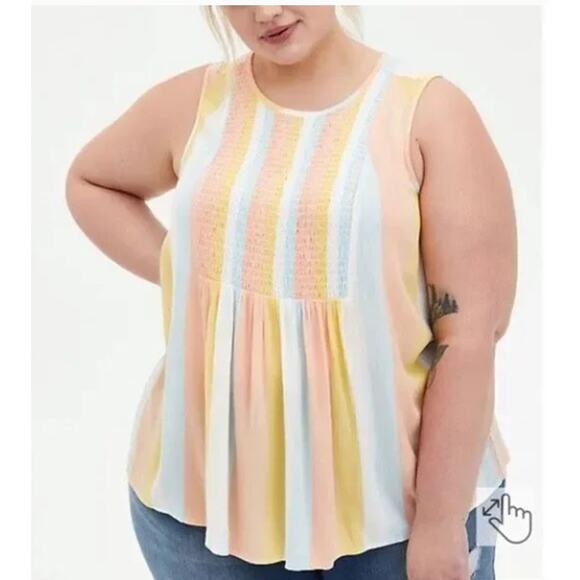 Torrid Women's Size 2X Multicolor Pastel Rainbow Striped Gauze Smocked Tank Top - Picture 1 of 7